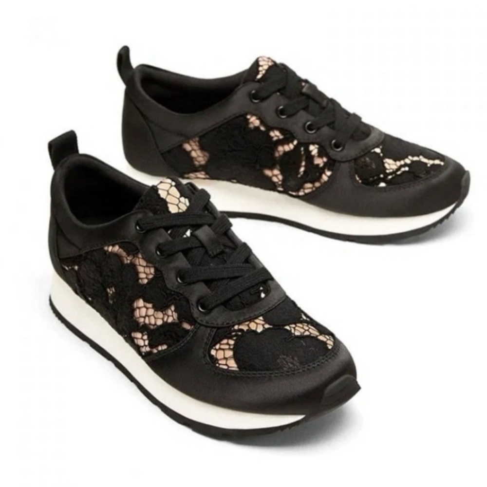 Zara Black Lace Women's Sneakers Black And White Size 7 1/2 (38 EU)